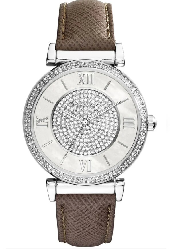 Michael Kors Caitlin Lady Damenuhr silber braun Lederarmband