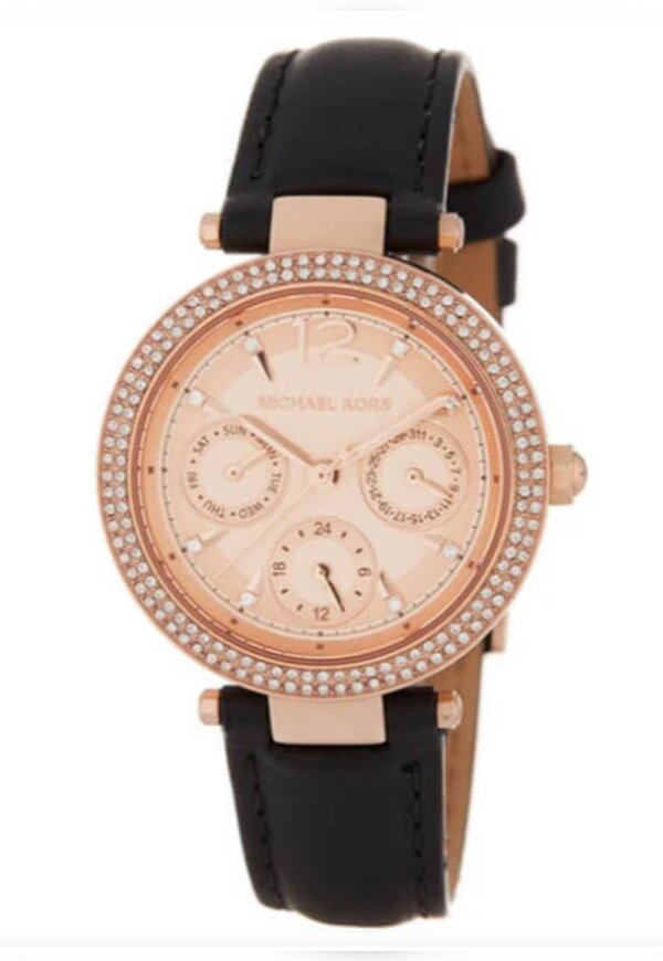 Michael Kors Parker Lady Damenuhr roségold schwarz Lederarmband