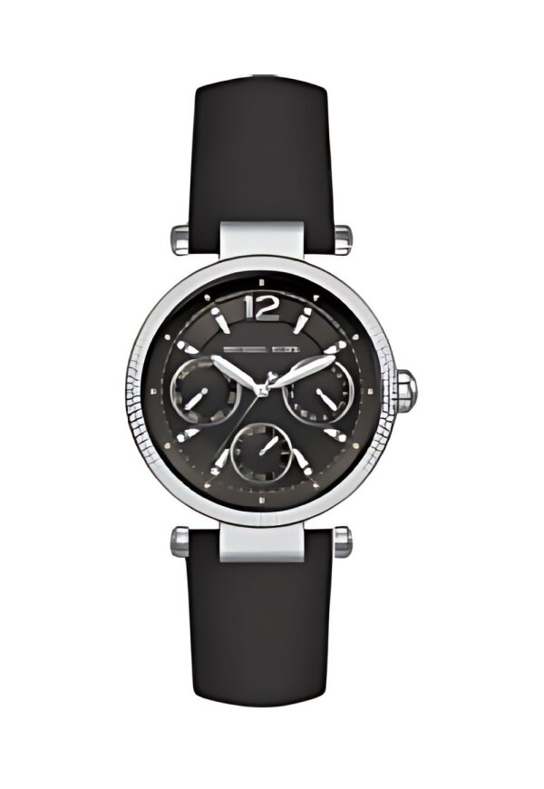 Michael Kors Laminated Black Leather Lady Damenuhr silber schwarz MK2566