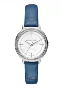 Michael Kors Cinthia Lady Damenuhr silber blau Lederarmband