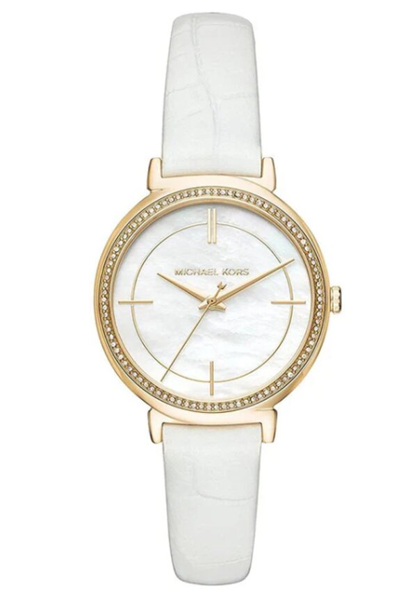 Michael Kors Cinthia Lady Damenuhr gold weiß Lederarmband