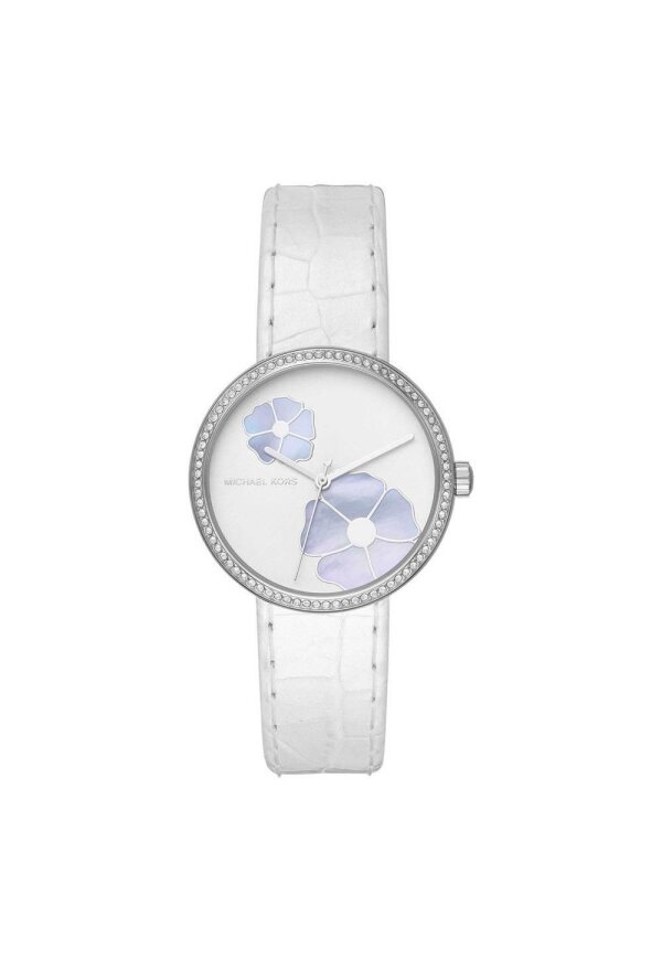 Michael Kors Courtney Lady Damenuhr silber weiß Lederarmband