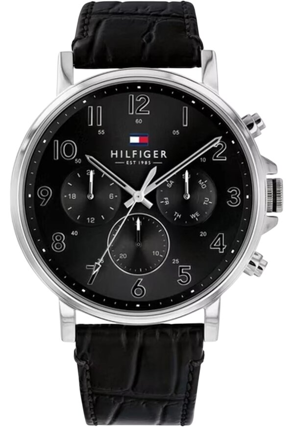 Tommy Hilfiger Daniel Armbanduhr silber schwarz Lederarmband