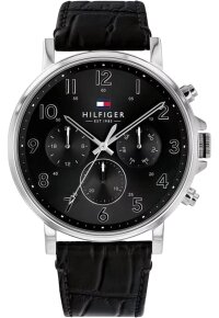 Tommy Hilfiger Daniel Armbanduhr silber schwarz Lederarmband