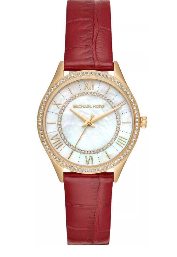 Michael Kors Lauryn Lady Damenuhr gold rot Lederarmband