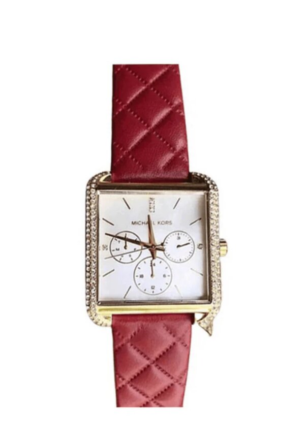 Michael Kors White Red Lady Damenuhr gold rot Lederarmband