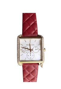 Michael Kors White Red Lady Damenuhr gold rot Lederarmband