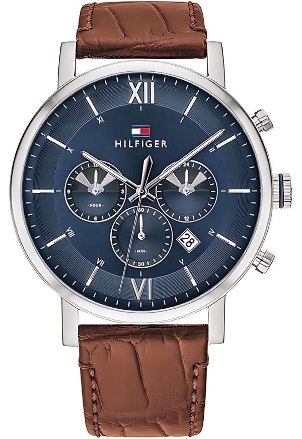 Tommy Hilfiger Evan Armbanduhr silber braun Lederarmband
