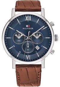 Tommy Hilfiger Evan Armbanduhr silber braun Lederarmband