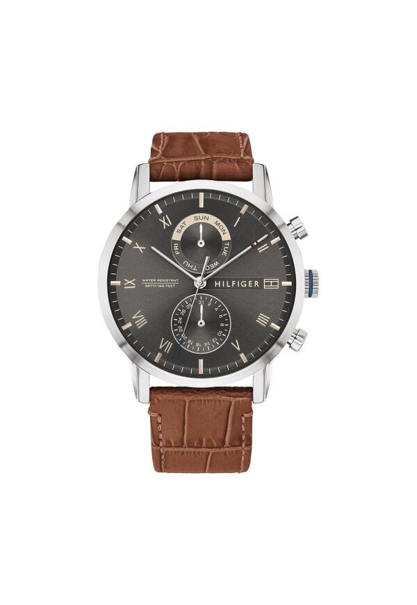 Tommy Hilfiger Kane Armbanduhr silber braun Lederarmband