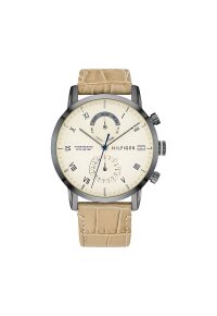 Tommy Hilfiger Kane Armbanduhr silber beige Lederarmband