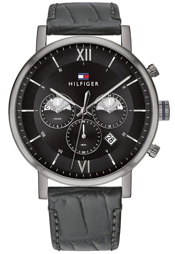 Tommy Hilfiger Evan Armbanduhr silber schwarz Lederarmband