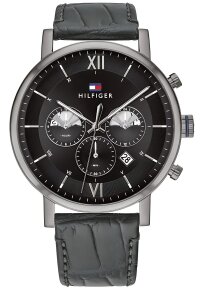 Tommy Hilfiger Evan Armbanduhr silber schwarz Lederarmband