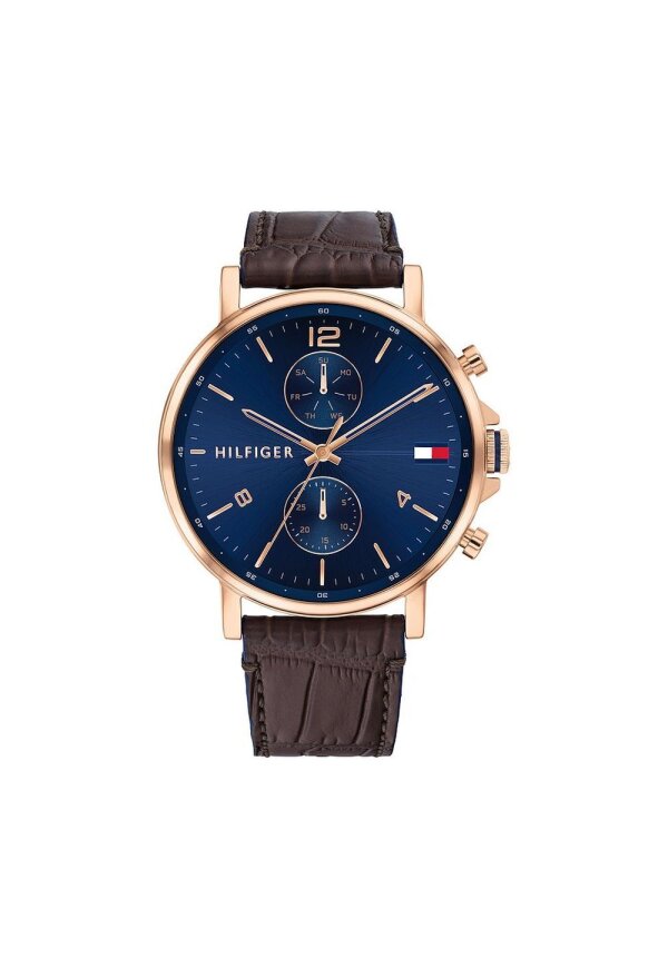 Tommy Hilfiger Armbanduhr roségold braun blau Lederarmband