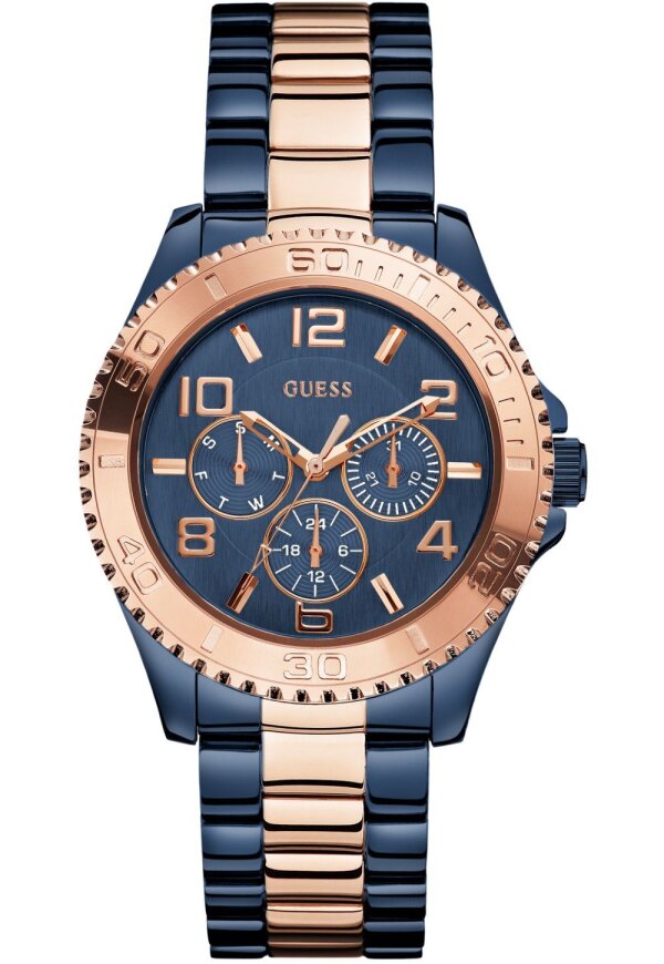 Guess Damenuhr Chronograph blau roségold