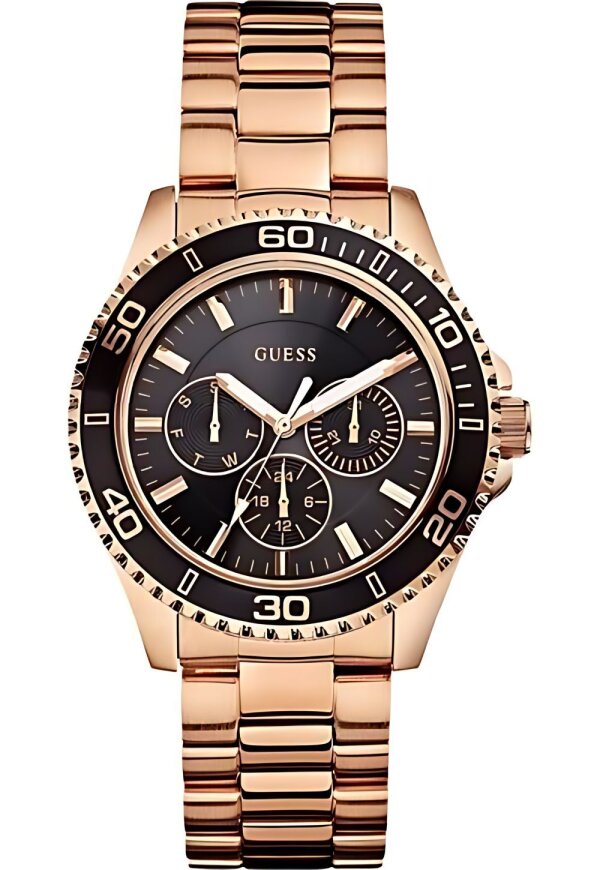 Guess Damenuhr Chronograph roségold schwarz