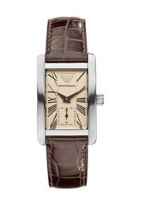 Emporio Armani Damenuhr silber braun Lederarmband