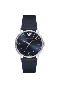 Emporio Armani Damenuhr silber dunkelblau Lederarmband