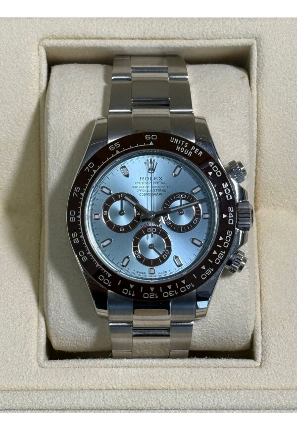 Rolex Cosmograph Daytona Platinum Ice-Blue Dial with Brown Cerachrom Bezel – Reference 116506