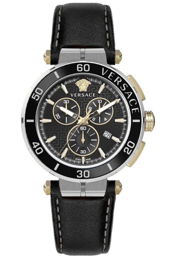 Versace Greca Chrono Herrenuhr silber schwarz