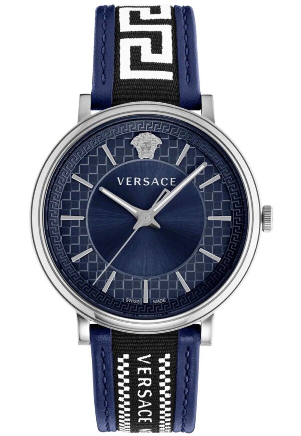 Versace V Circle Herrenarmbanduhr Blau Silber