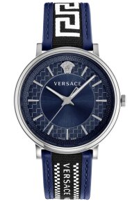 Versace V Circle Herrenarmbanduhr Blau Silber