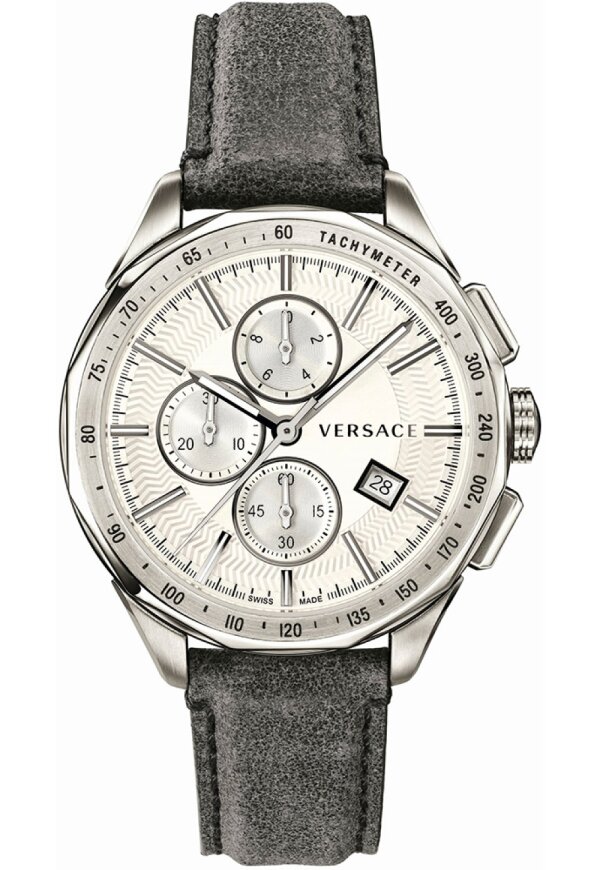Versace Glaze Herrenuhr silber grau Lederarmband