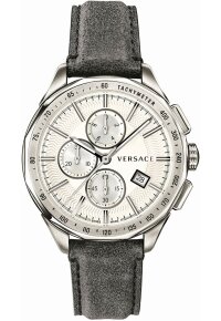 Versace Glaze Herrenuhr silber grau Lederarmband