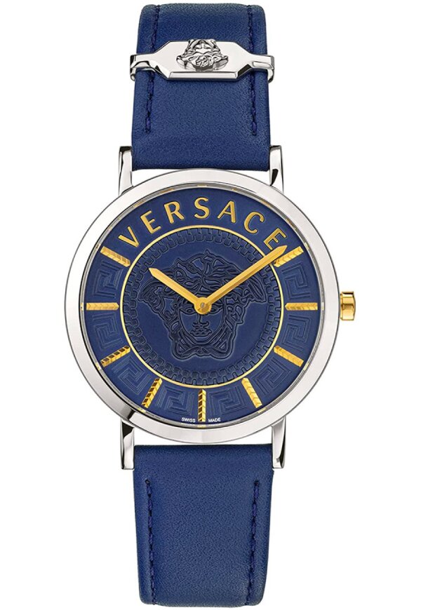 Versace Essential Damenuhr Blau Lederarmband
