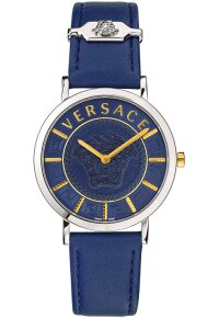 Versace Essential Damenuhr Blau Lederarmband
