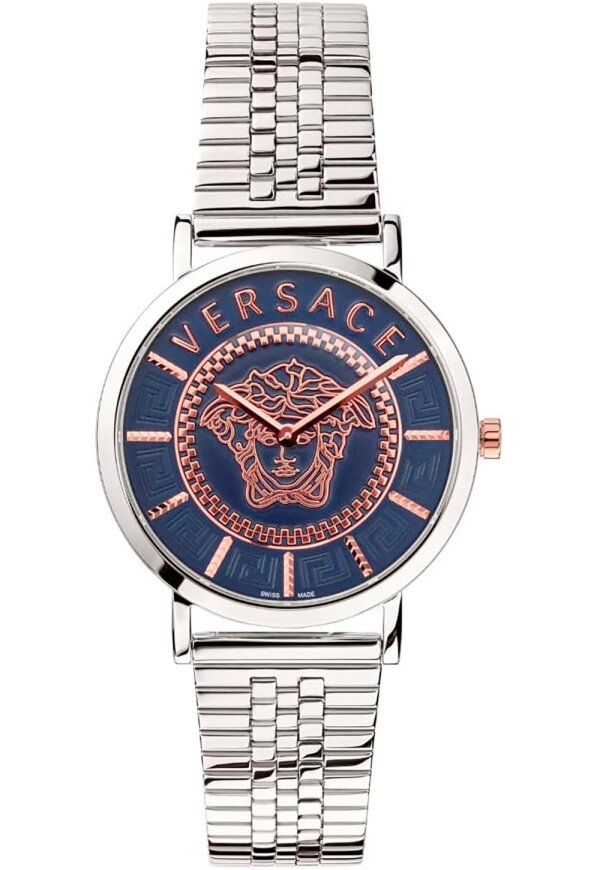 Versace V Essential Damenuhr silber blau