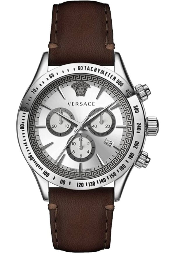 Versace Greek Chronograph Herrenuhr silber braun