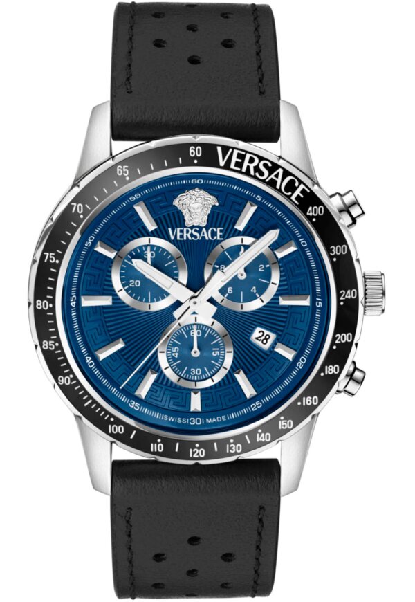 Versace Sport Chrono Herrenuhr silber schwarz blau