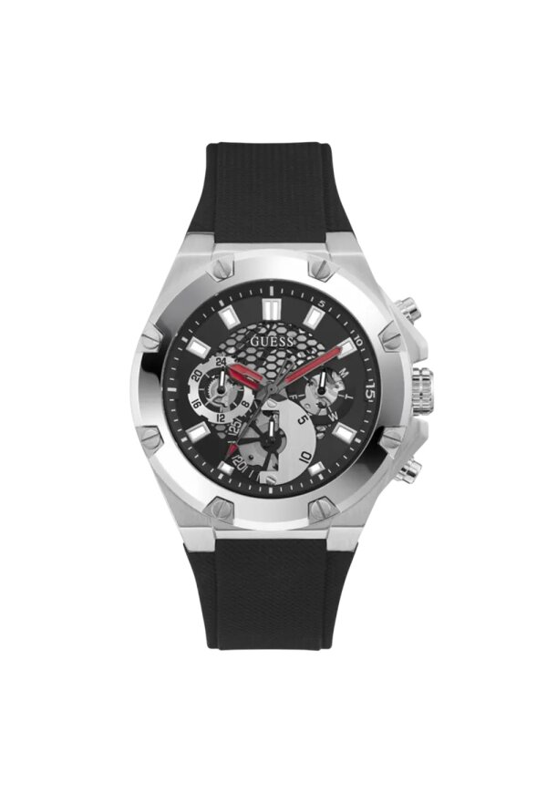 Guess Third Gear Herren-Multifunktionsuhr mit schwarzem Silikonarmband GW0334G1