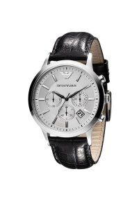Emporio Armani Klassik Herren Lederuhr Silber Braun