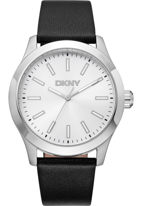 Donna Karan New York Herrenuhr silber schwarz Lederarmband
