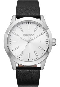 Donna Karan New York Herrenuhr silber schwarz Lederarmband