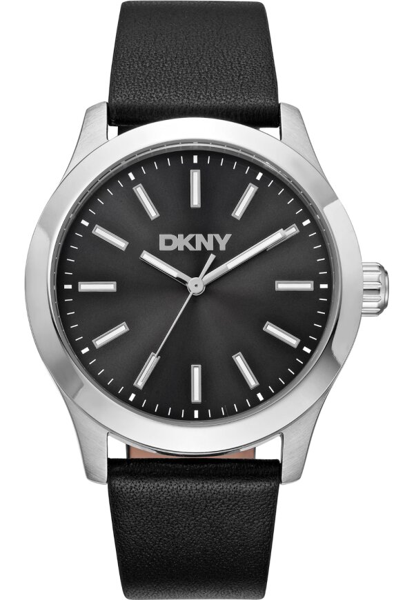Donna Karan New York Herrenuhr silber schwarz Lederarmband