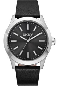 Donna Karan New York Herrenuhr silber schwarz Lederarmband