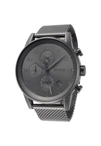 Boss Navigator Herren Chronograph Grau Edelstahl Mesh...