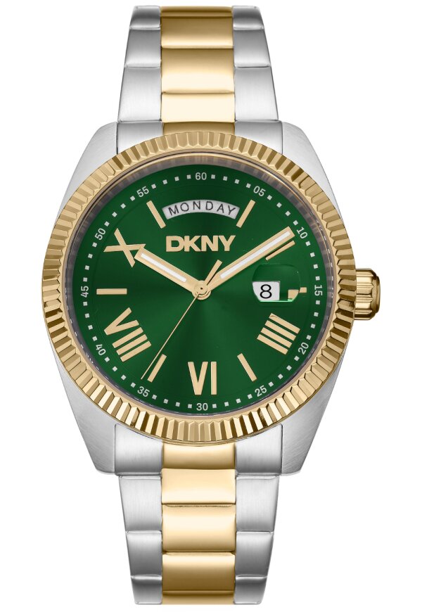 Donna Karan New York Herrenuhr silber gold gruen
