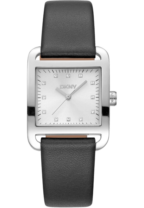 Donna Karan New York City Midi Damenuhr silber schwarz Leder
