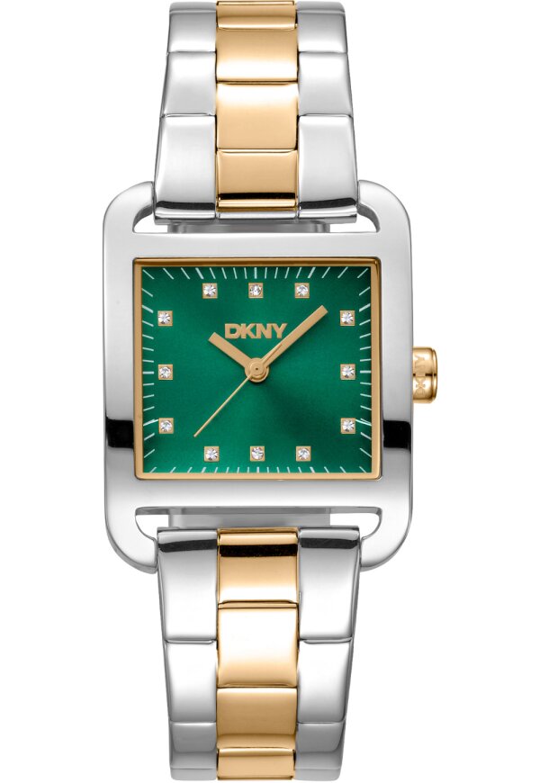 Donna Karan New York City Midi Damenarmbanduhr silber gold gruen
