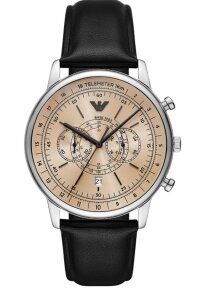 Emporio Armani Chronograph Champagner Schwarz Leder AR11634