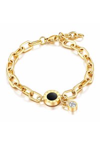 Gliederarmband mit schwarzem Rundelement und Zirkonia aus...