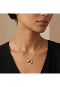 Doppelring-Halskette aus 18K vergoldetem Edelstahl mit Zirkonia