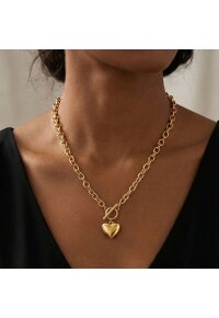 Herz-Halskette mit Knebelverschluss aus 18K vergoldetem...