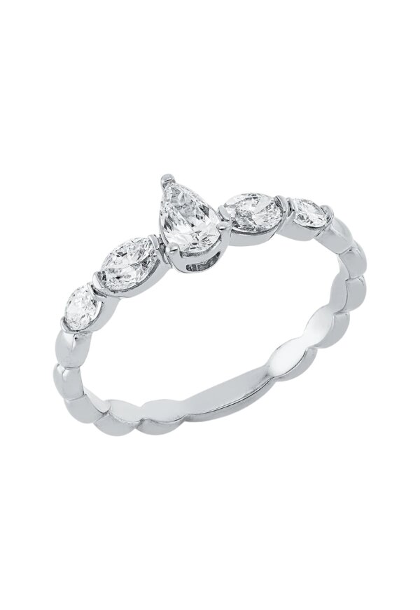 Solitärring 1HN46 aus 18 Karat Weißgold mit Tropfen-Diamant