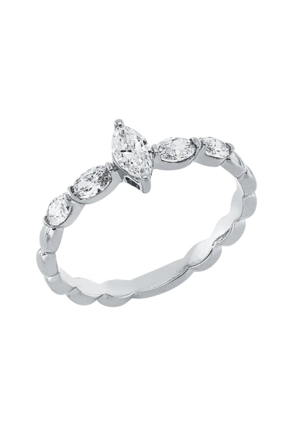 Solitärring 1HN41 aus 18 Karat Weißgold mit 5 Diamanten 0,48 ct