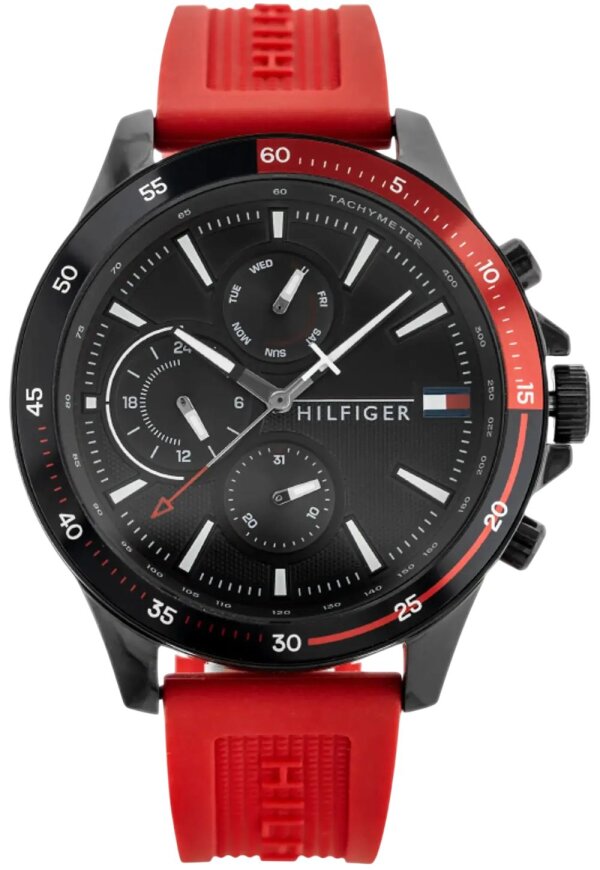 Tommy Hilfiger Brad Multifunktionsuhr Schwarz Rot Silikon 1791722